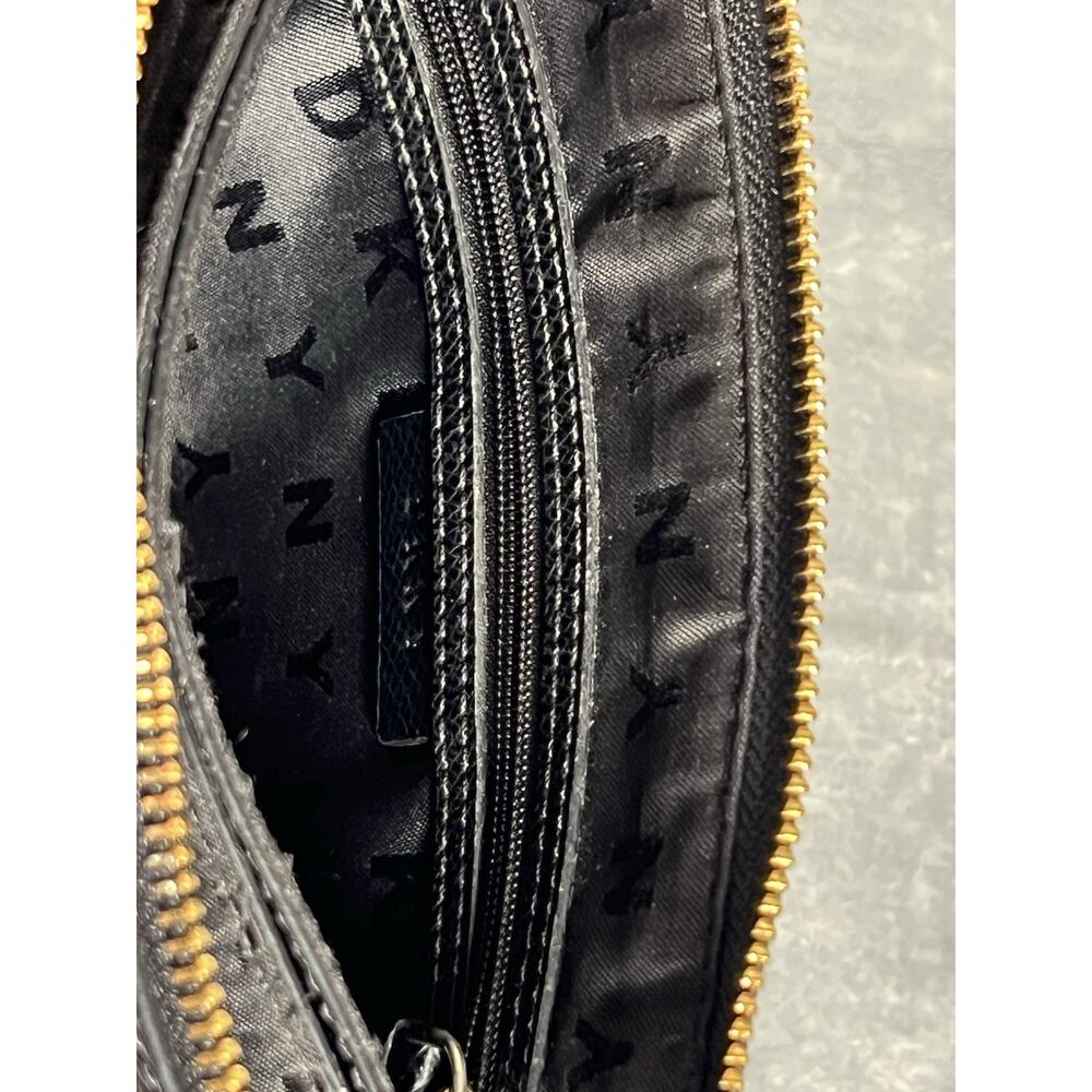DKNY Black Saffiano Leather Evening Bag Removable Strap Chain Date Night Y2K - Picture 5 of 13